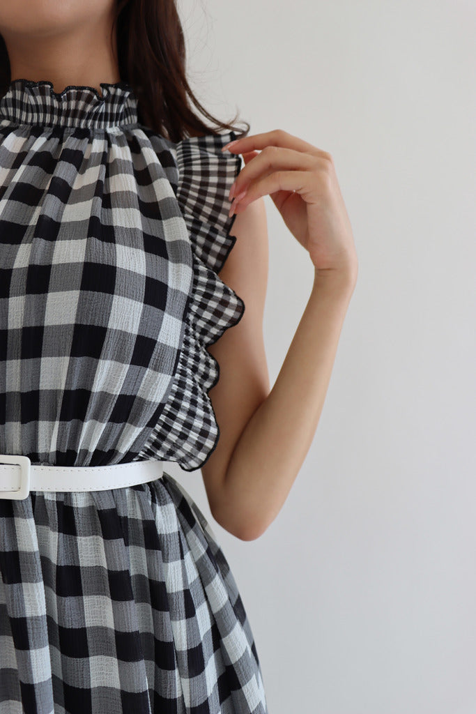 Ana High Neck Gingham Print Midi Dress