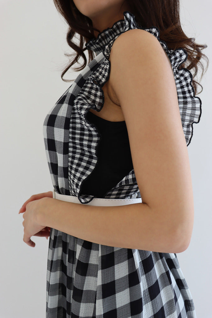 Ana High Neck Gingham Print Midi Dress