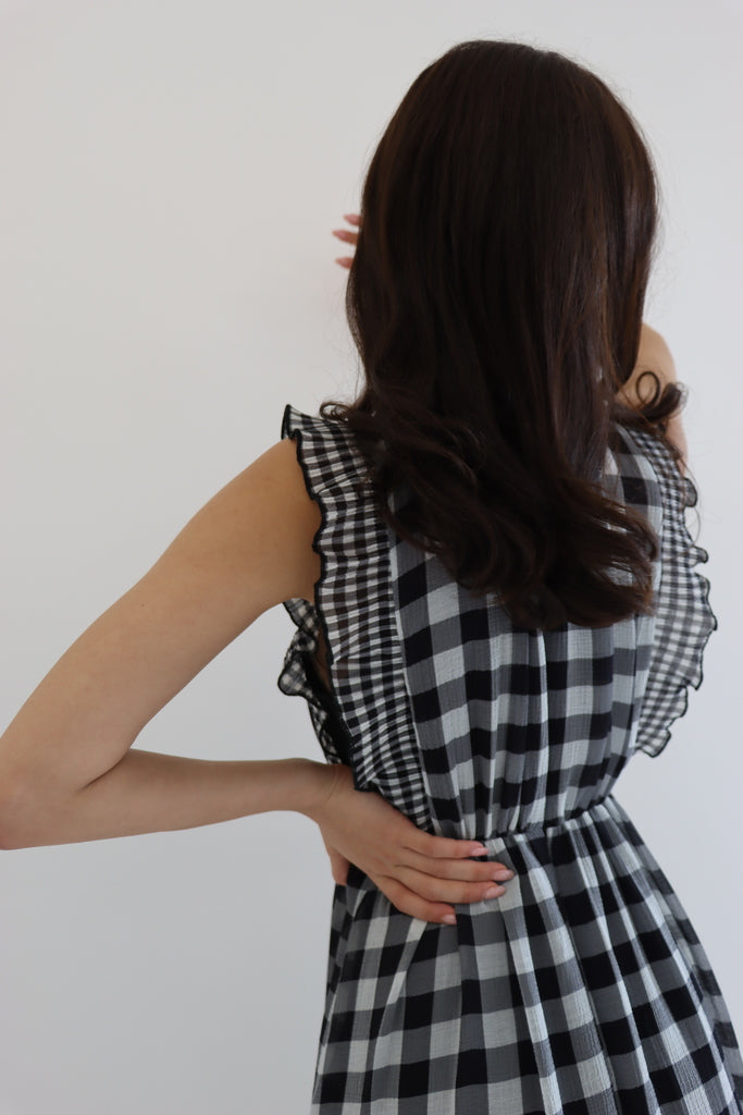 Ana High Neck Gingham Print Midi Dress