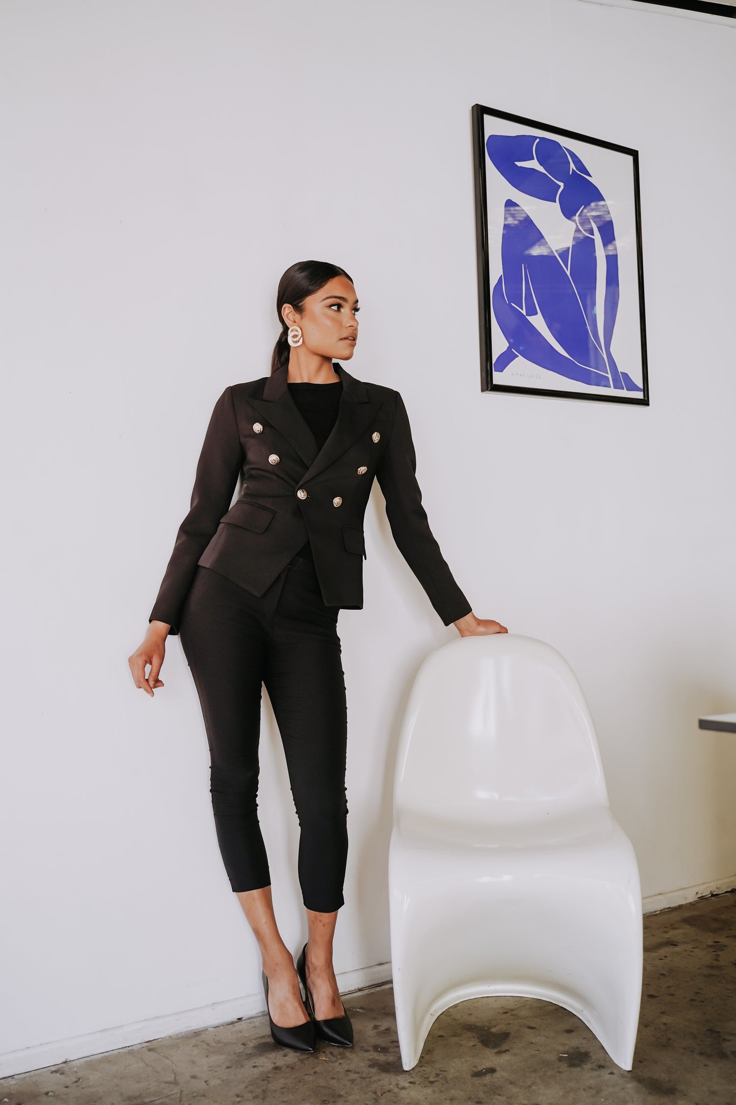 Black Double Breasted Blazer with Gold Buttons Work Black Blazer