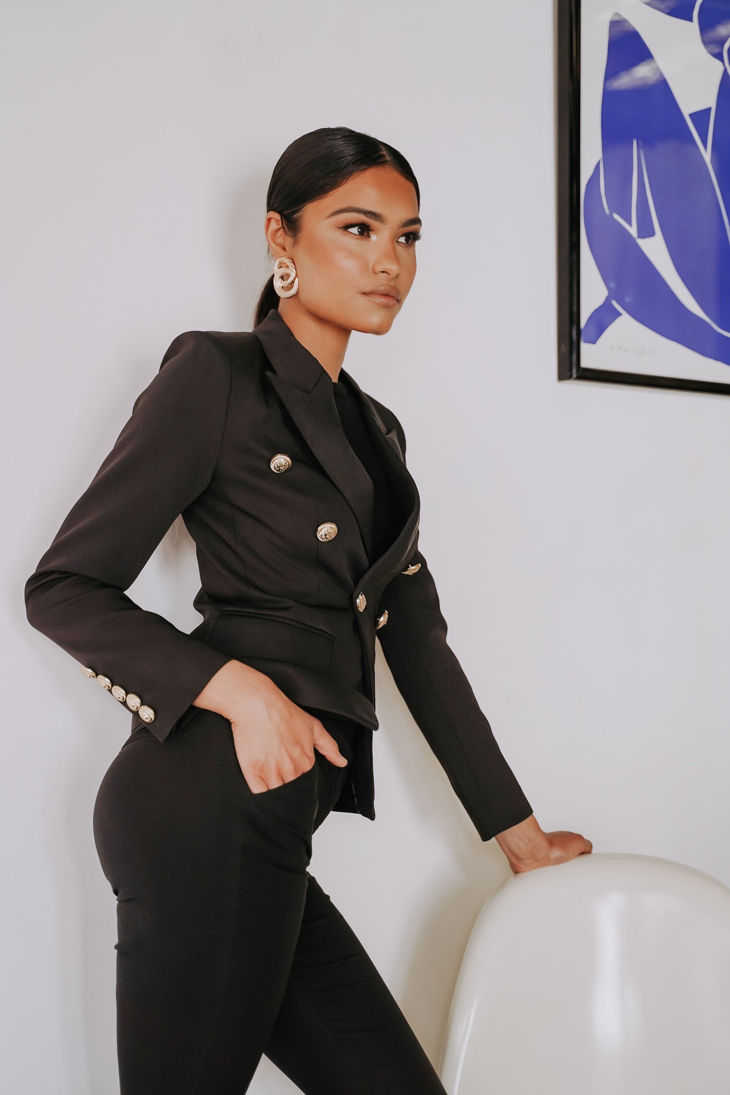 Black Double Breasted Blazer with Gold Buttons Work Black Blazer