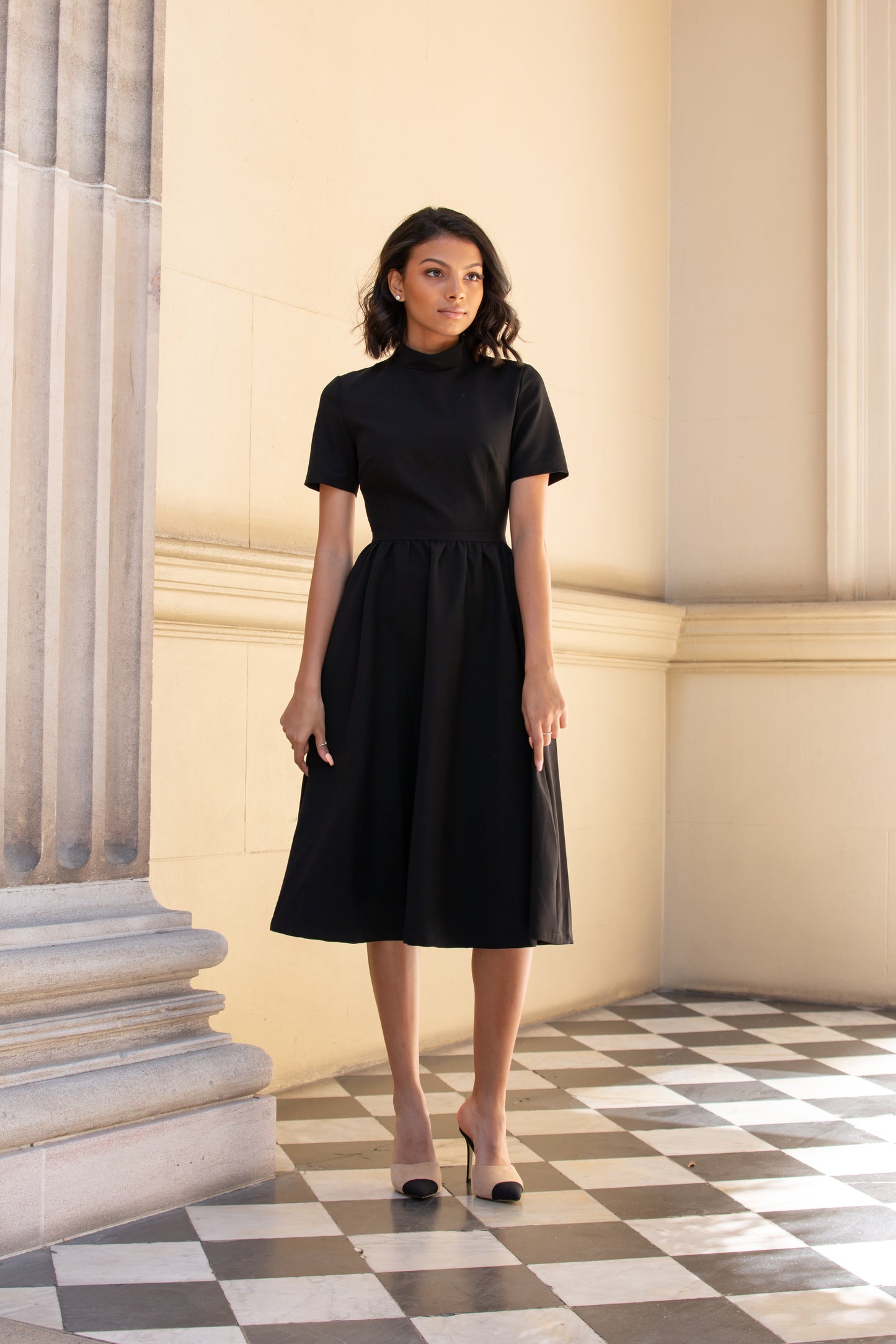 Women's Fit and Flare Work Midi Dress - Black work Midi Dress