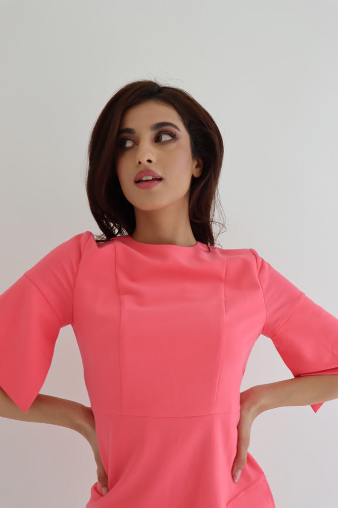 Ivana Elegant Midi Dress with 3/4 Sleeves - Pink