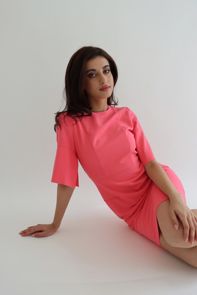 Ivana Elegant Midi Dress with 3/4 Sleeves - Pink