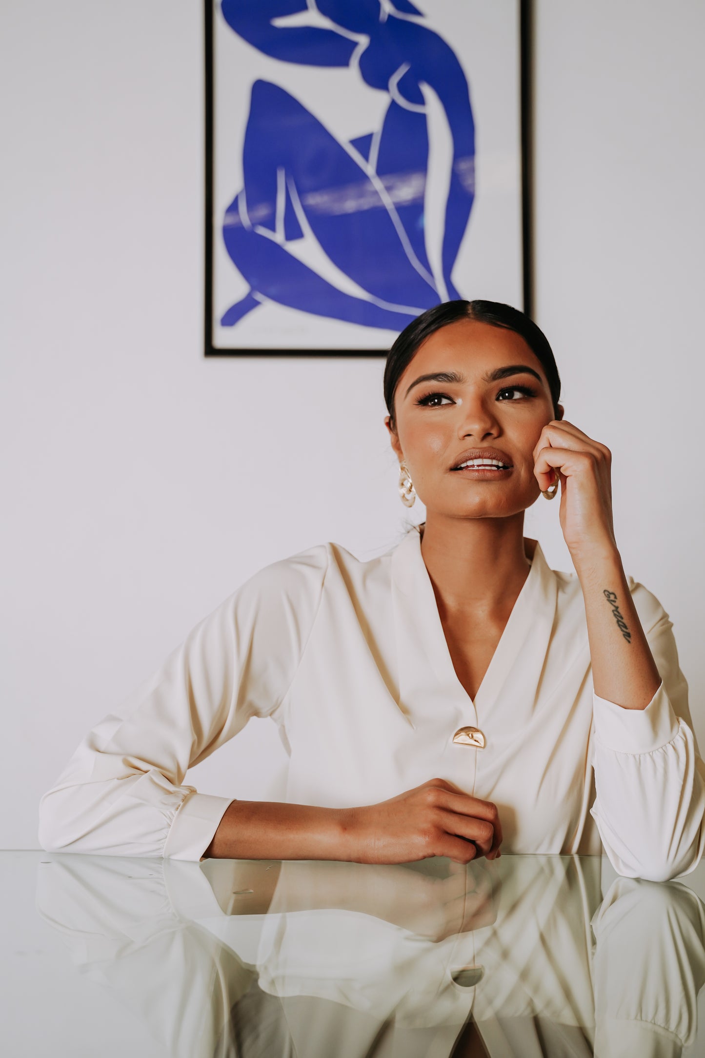Cream Work Blouse with Gold