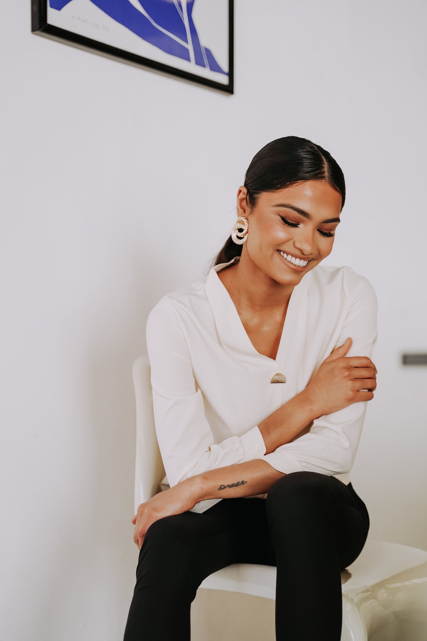 Cream Work Blouse with Gold