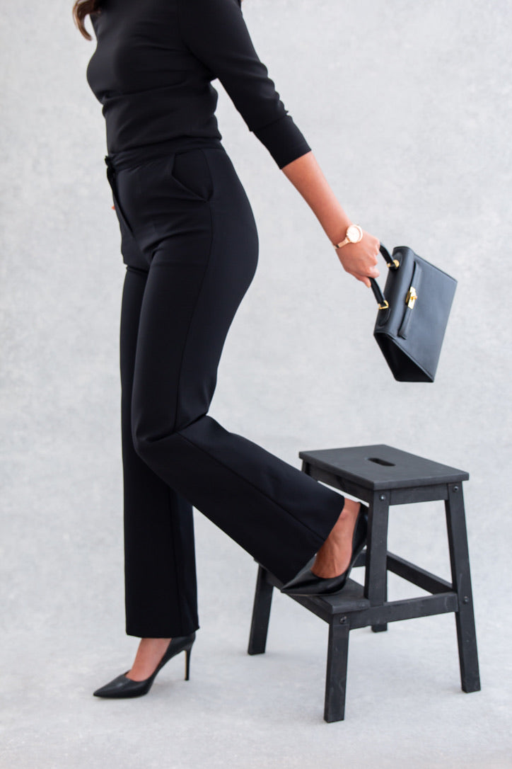 Black Flared Work Power Pant - Women's Black Full Length Work Pant – Miss  Métier