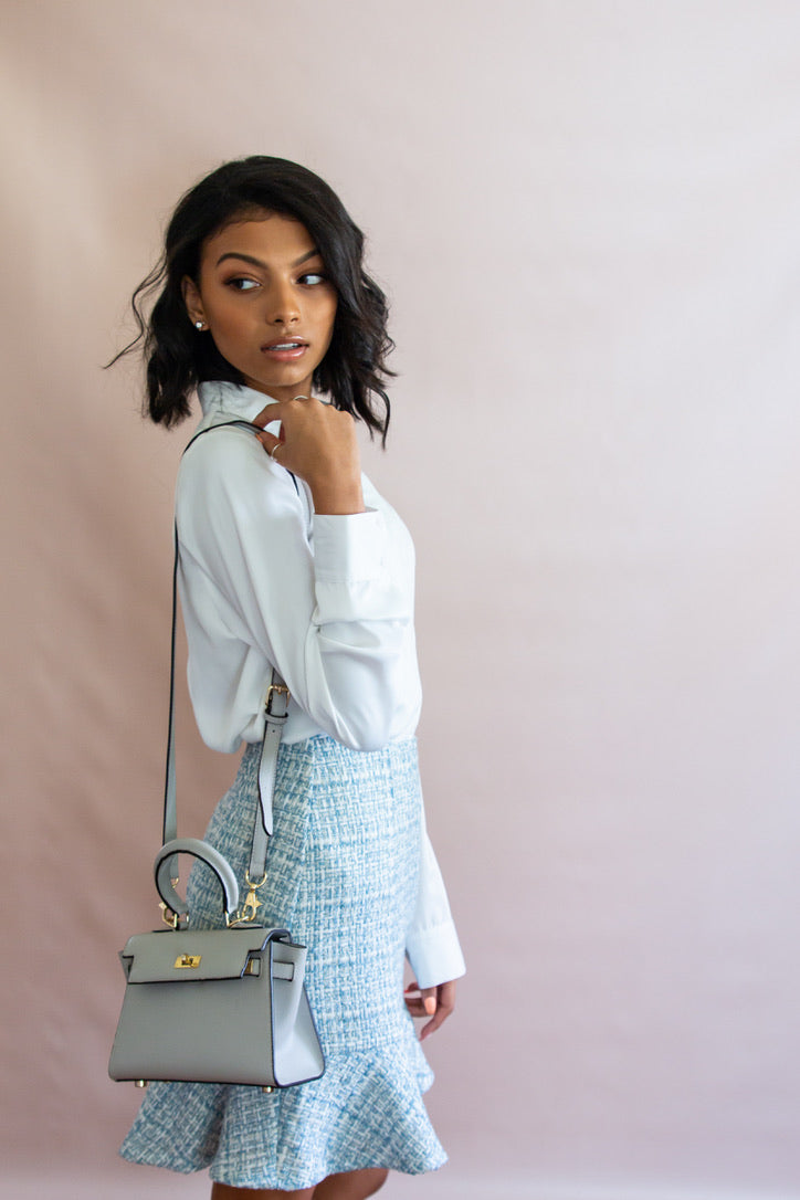 Women's Blue Tweed Fit and Flare Skirt
