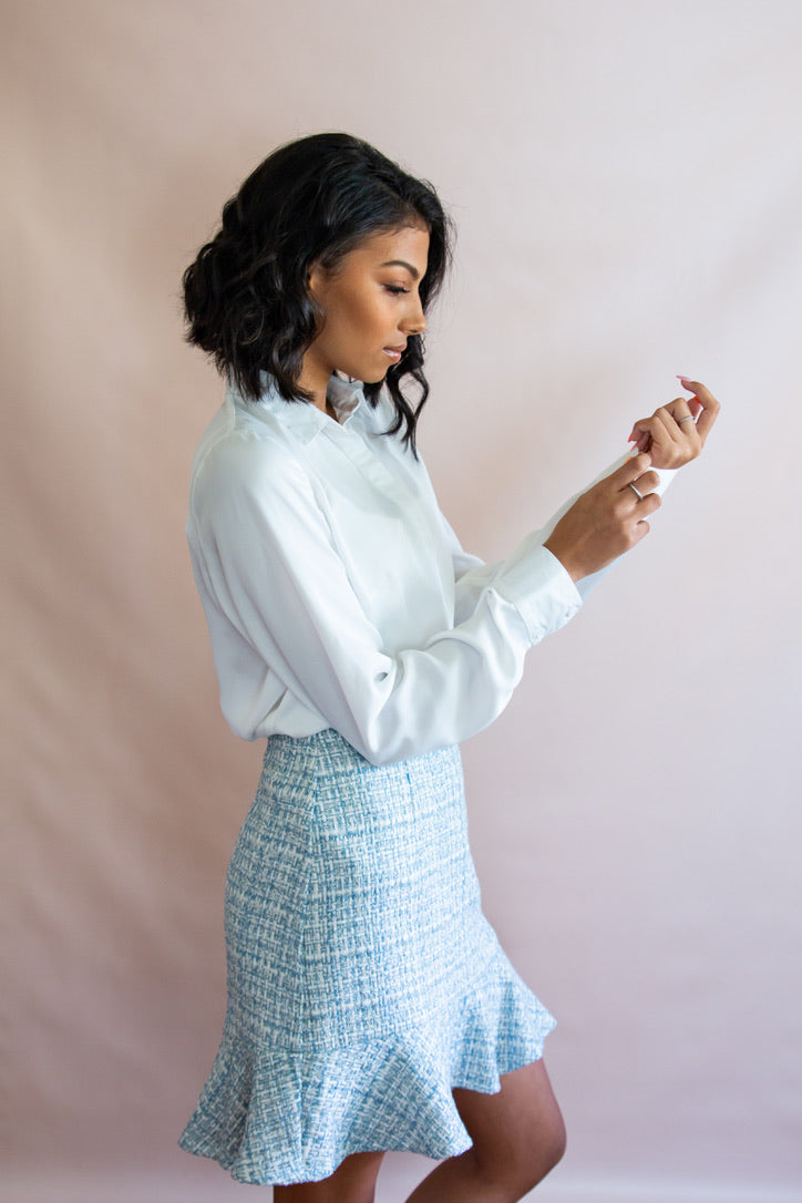 Women's Blue Tweed Fit and Flare Skirt