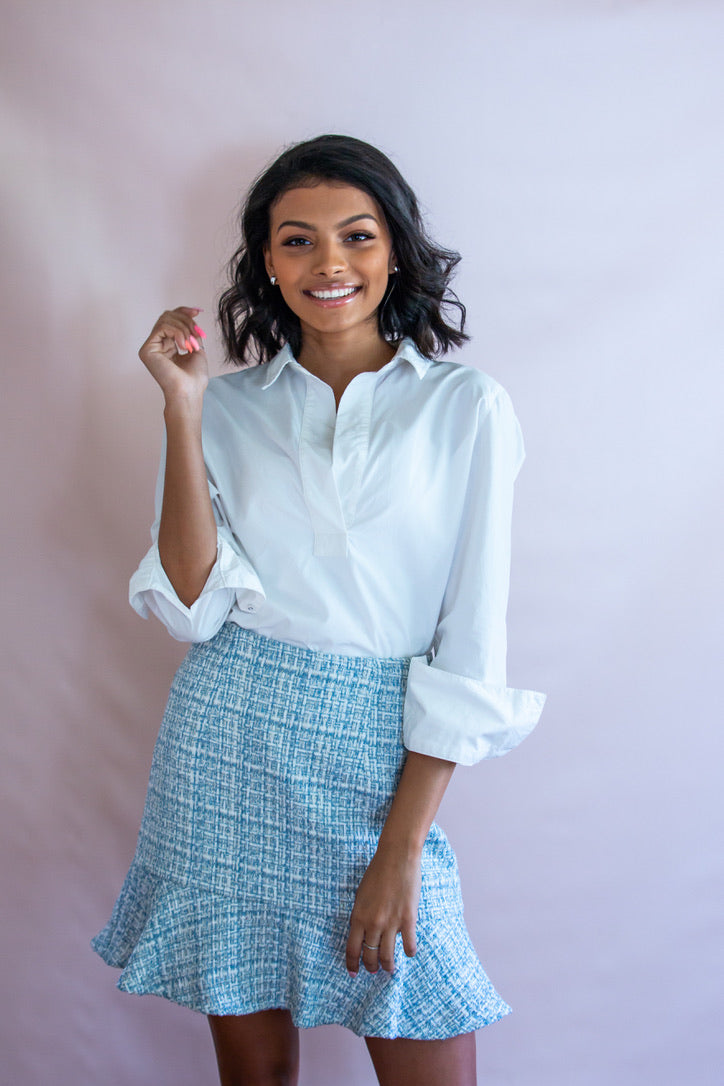 Women's Blue Tweed Fit and Flare Skirt