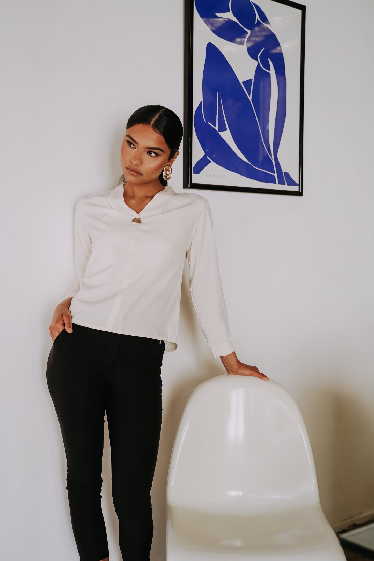 Cream Work Blouse with Gold