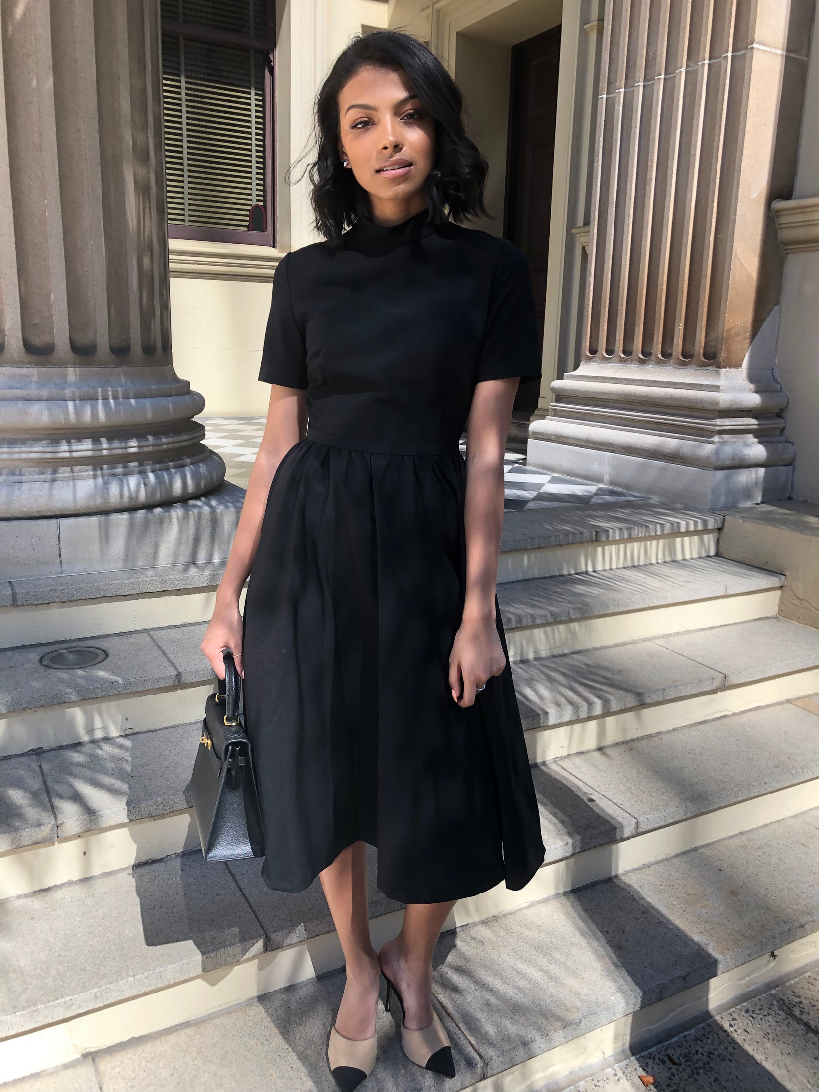 The Savannah Dress - Women's Fit and Flare Work Midi Black Dress – Miss ...