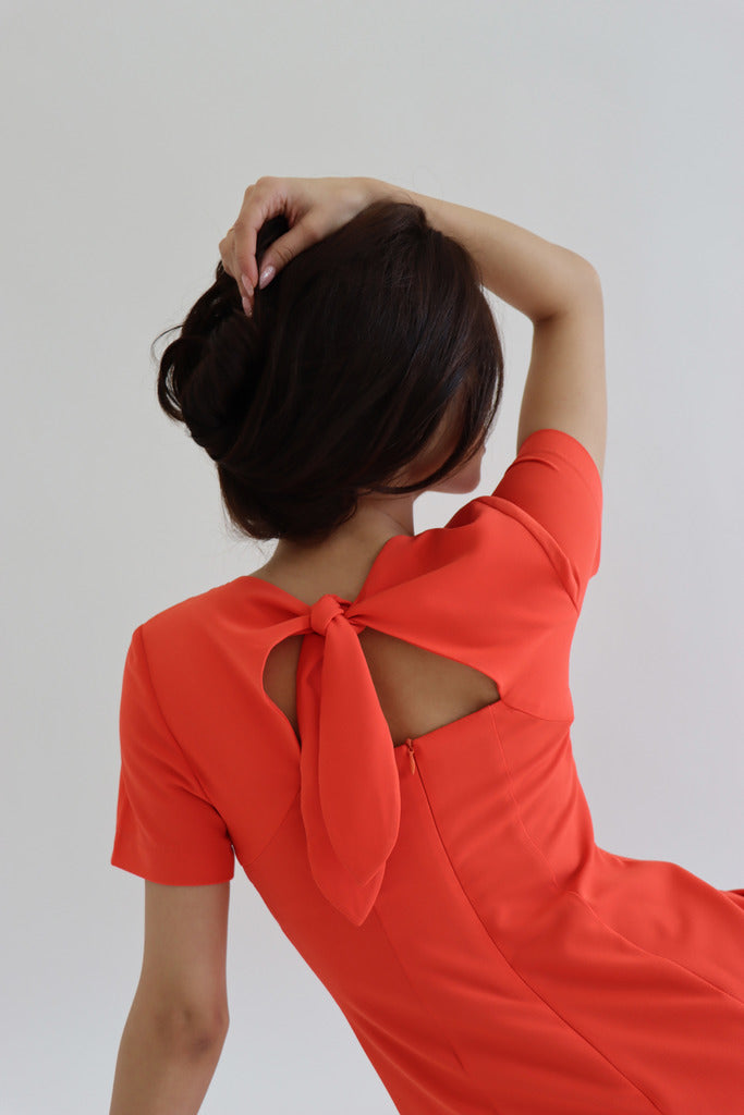 Burnt Orange Shift Twirl Dress with Bow