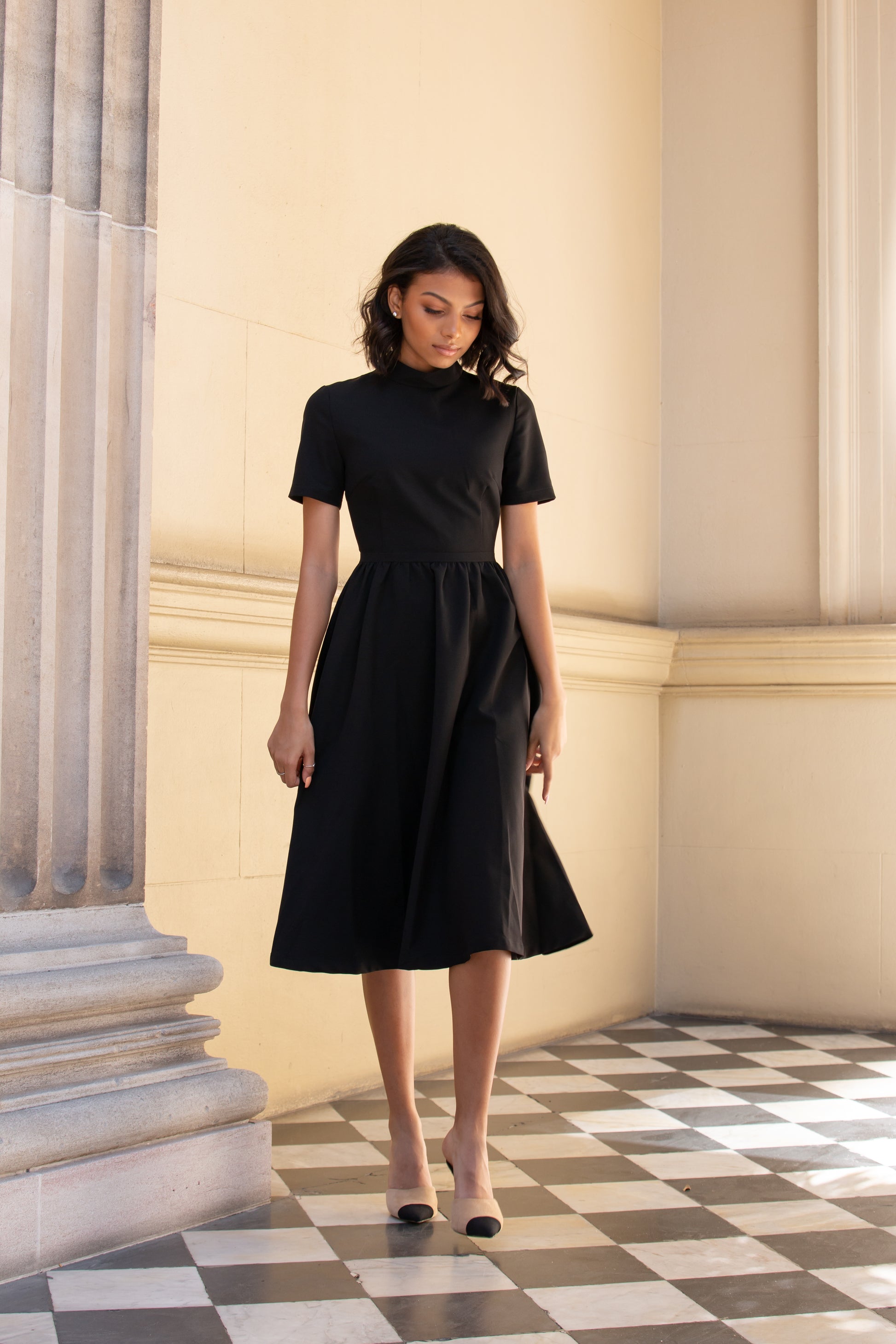 Women's Fit and Flare Work Midi Dress - Black work Midi Dress