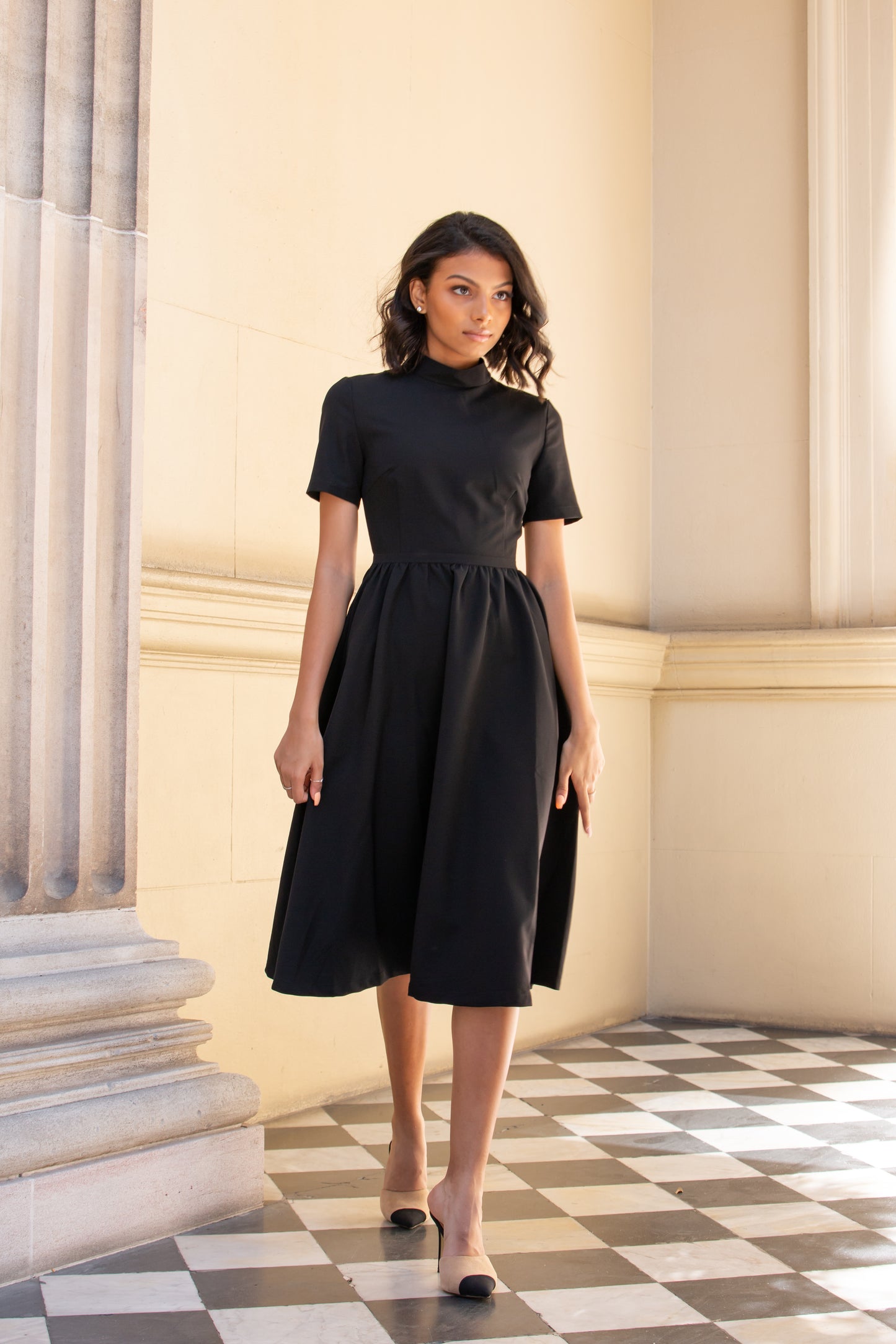 Women's Fit and Flare Work Midi Dress - Black work Midi Dress