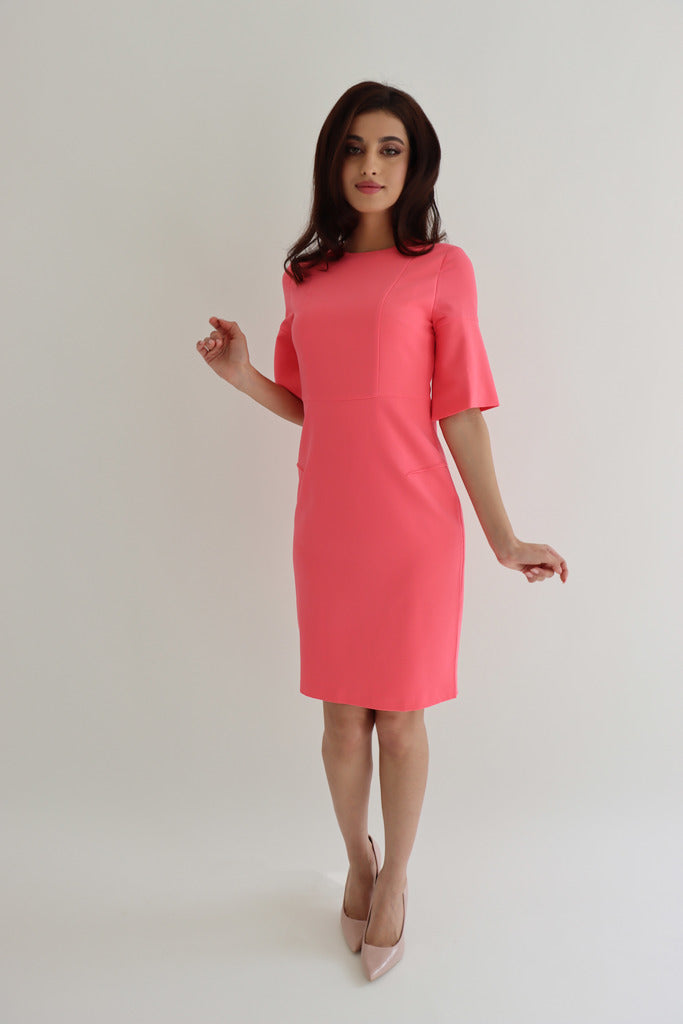 Ivana Elegant Midi Dress with 3/4 Sleeves - Pink